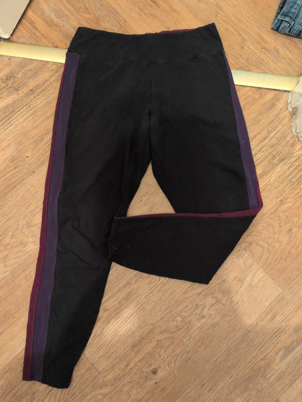 Ladies Marks And Spencer Active 14 Purple And Black Gym Leggings