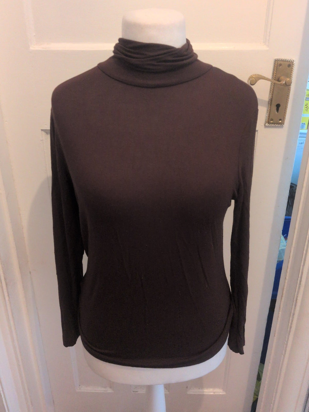 Ladies Tu Choc Brown High Neck Long Sleeved Top Size 14 Free Delivery