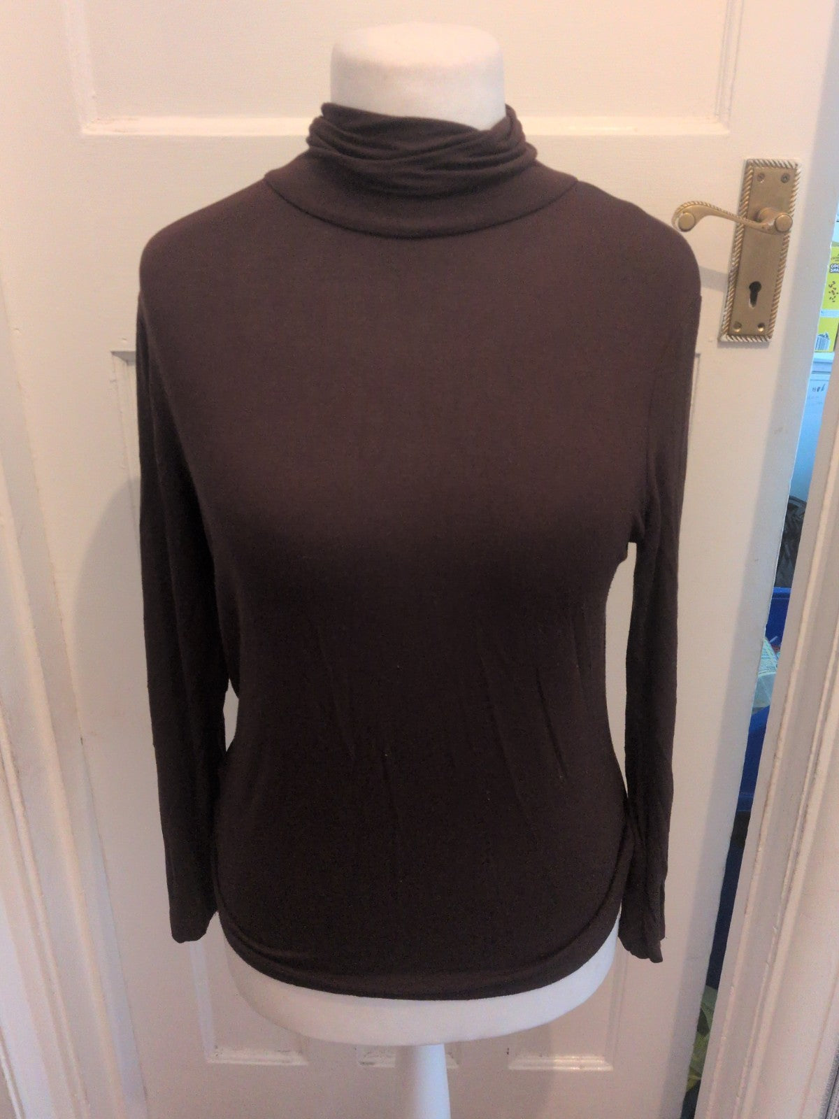 Ladies Tu Choc Brown High Neck Long Sleeved Top Size 14 Free Delivery
