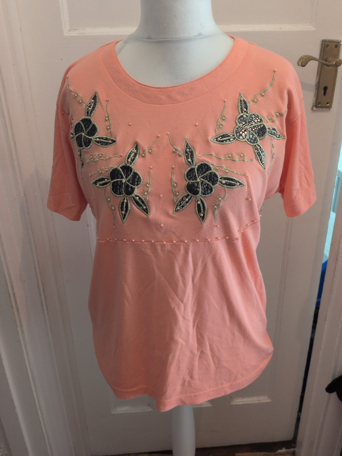 Frank Saul Free Size Pink Patterned Short Sleeve Blouse