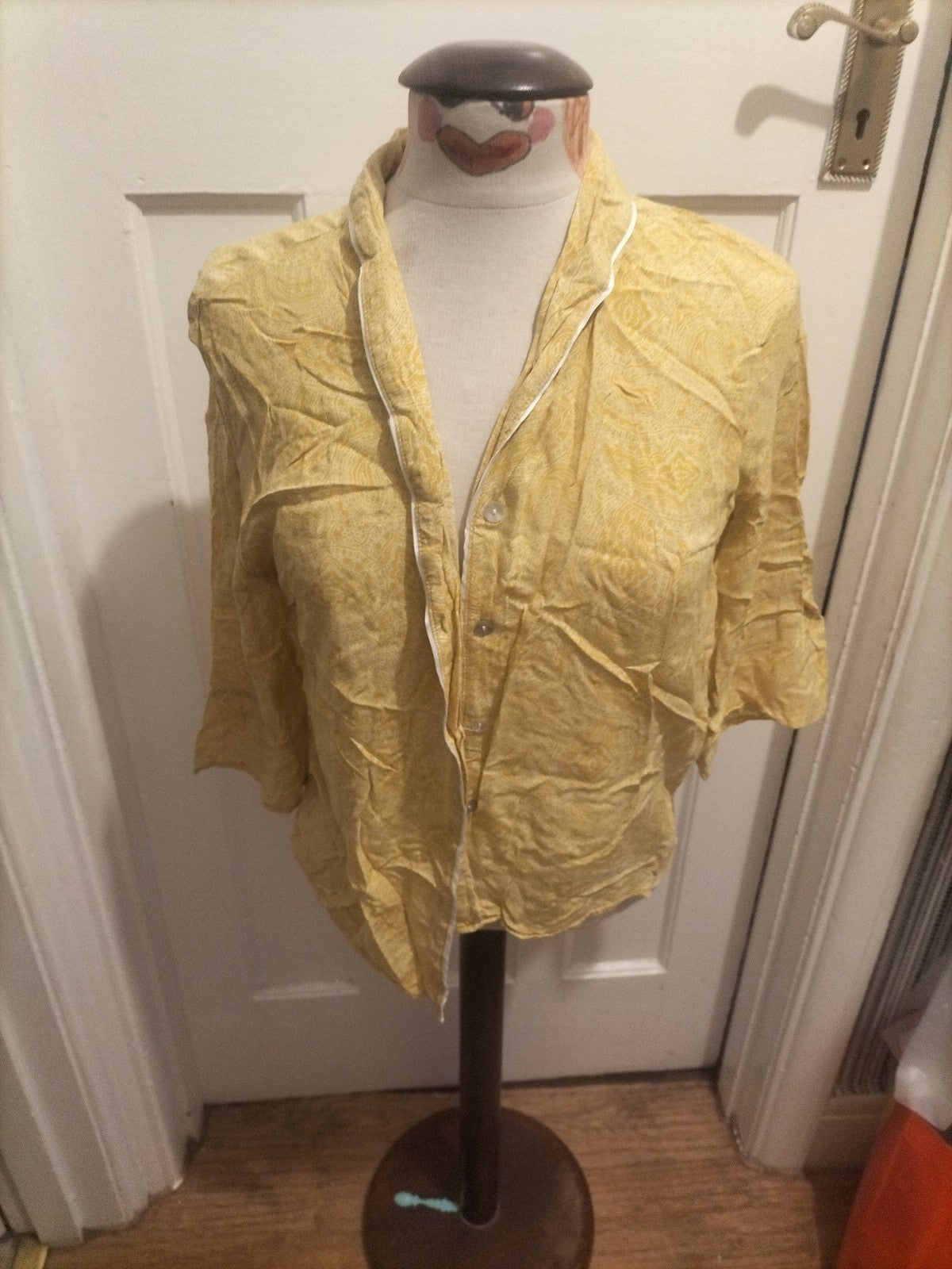 Ladies Primark Size 6-8 Yellow White Pyjama Set