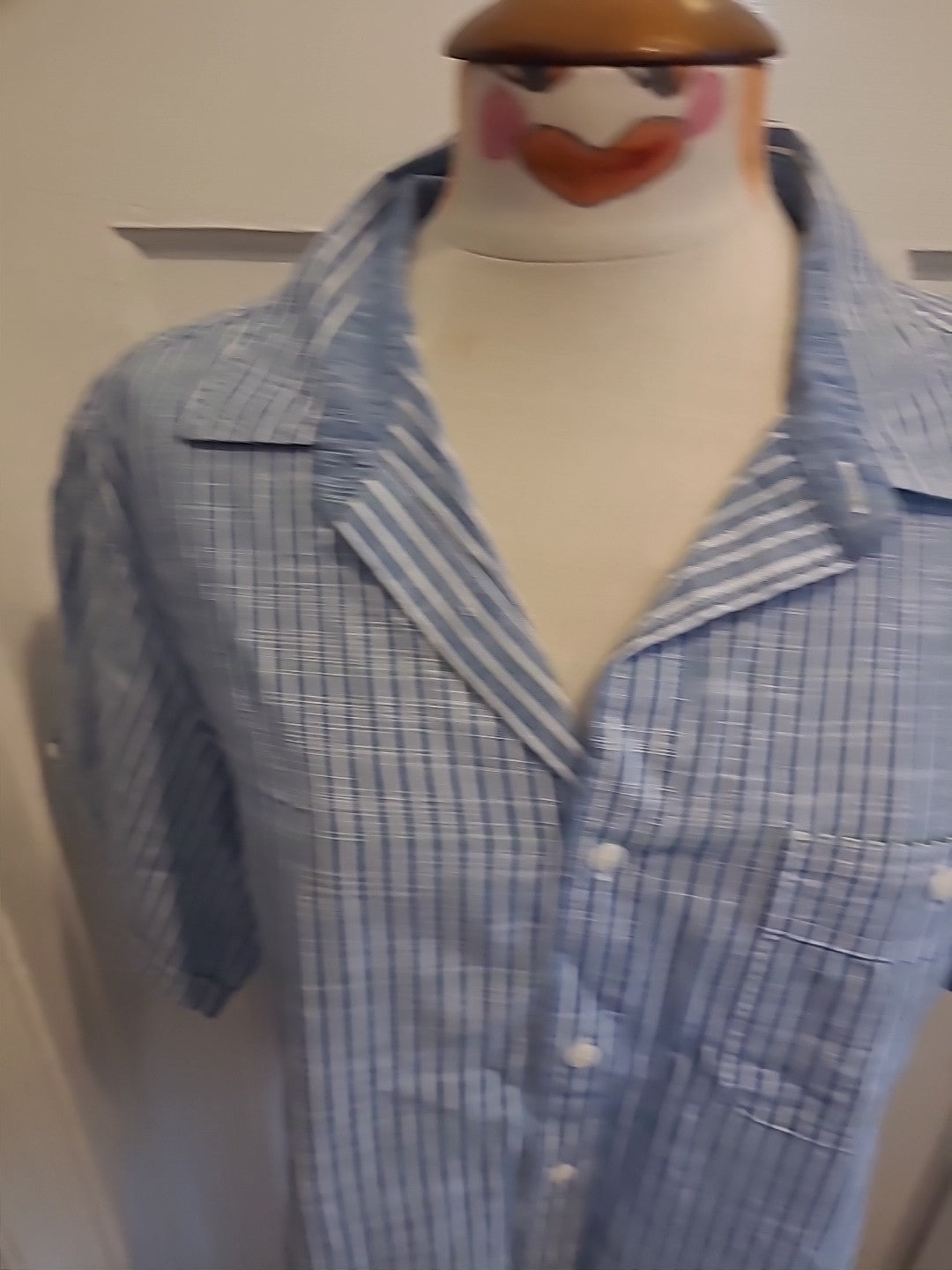 Mens Marks And Spencer Size Large Blue White Striped Cotton Slub Short...