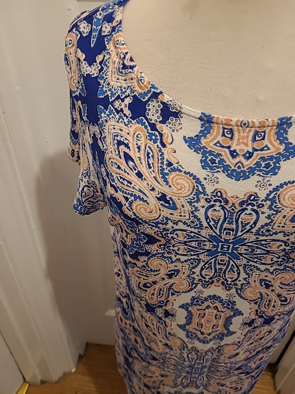 Ladies Marks And Spencer Size 14 Blue Mix Detailed Short Sleeved Dress