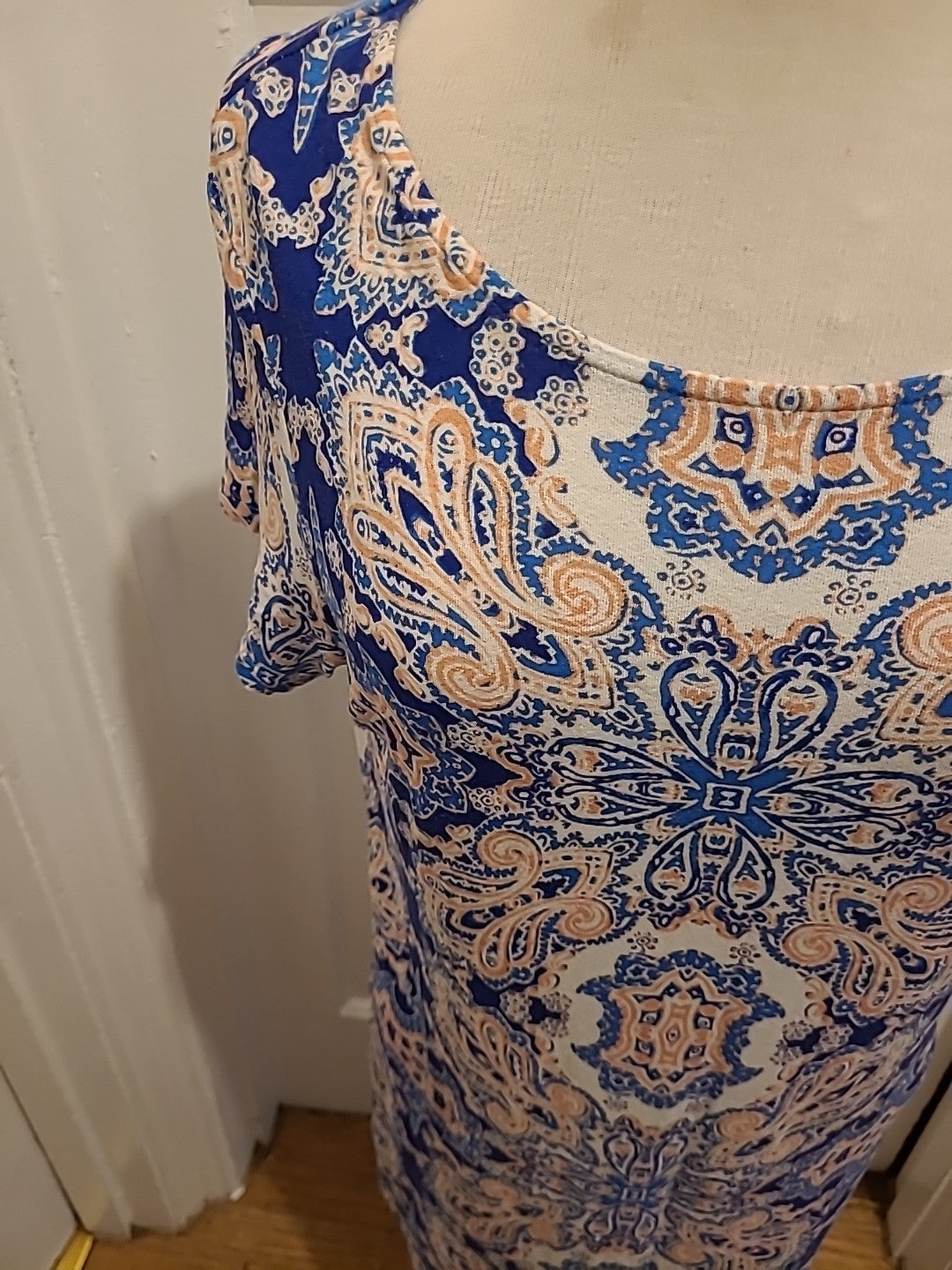Ladies Marks And Spencer Size 14 Blue Mix Detailed Short Sleeved Dress
