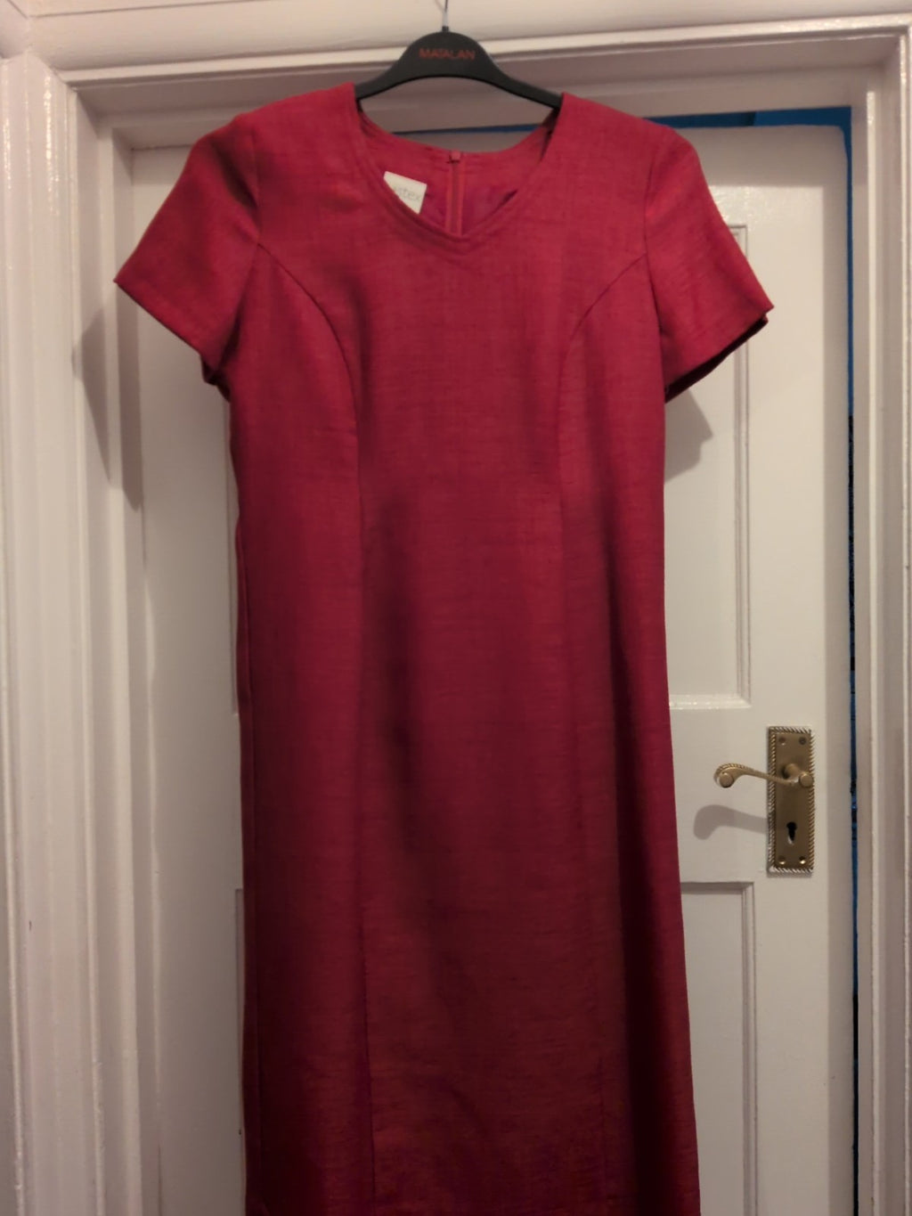 Eastex 12 Cerise Pink Lined Short Sleeve Dress Midi-lomg