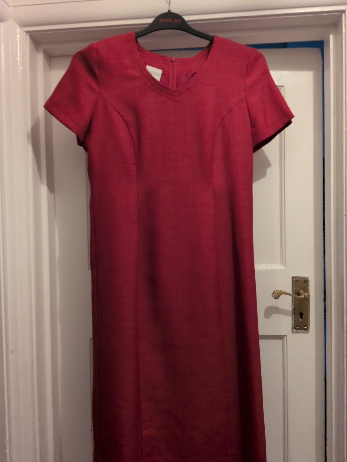 Eastex 12 Cerise Pink Lined Short Sleeve Dress Midi-lomg