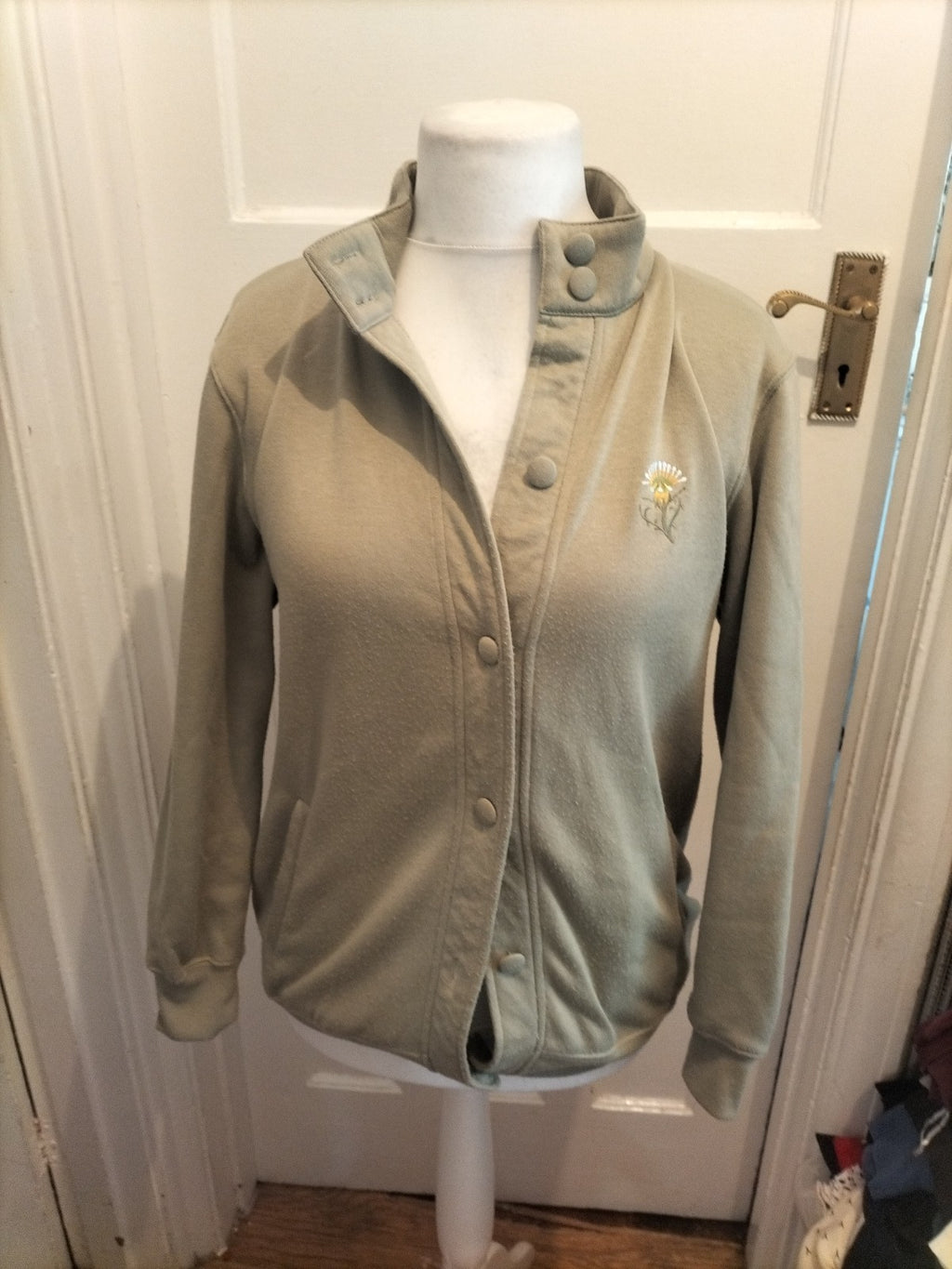 Ladies Damart Size 10/12 Green Buttoned Cardigan Bobbling