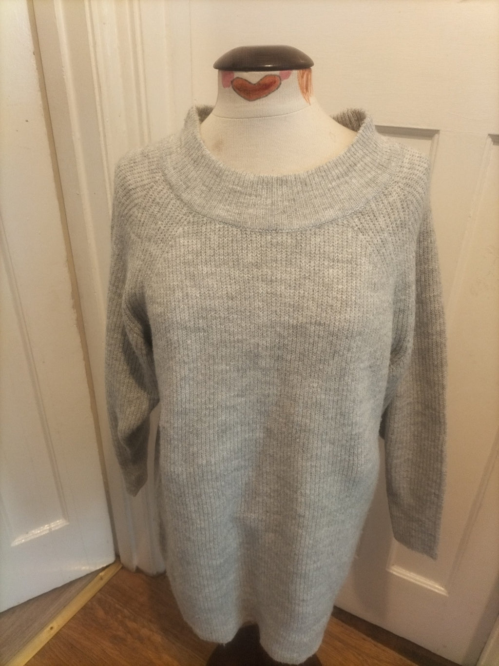 Ladies Peacock Grey Round Neck Long Sleeve Jumper