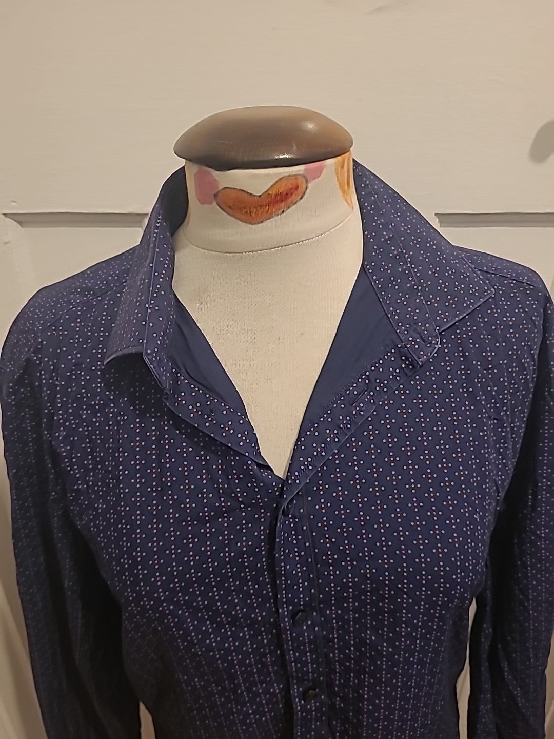 Mens Salt Size Medium(39-40) Slim Fit Navy Blue Dot Long Sleeved Shirt