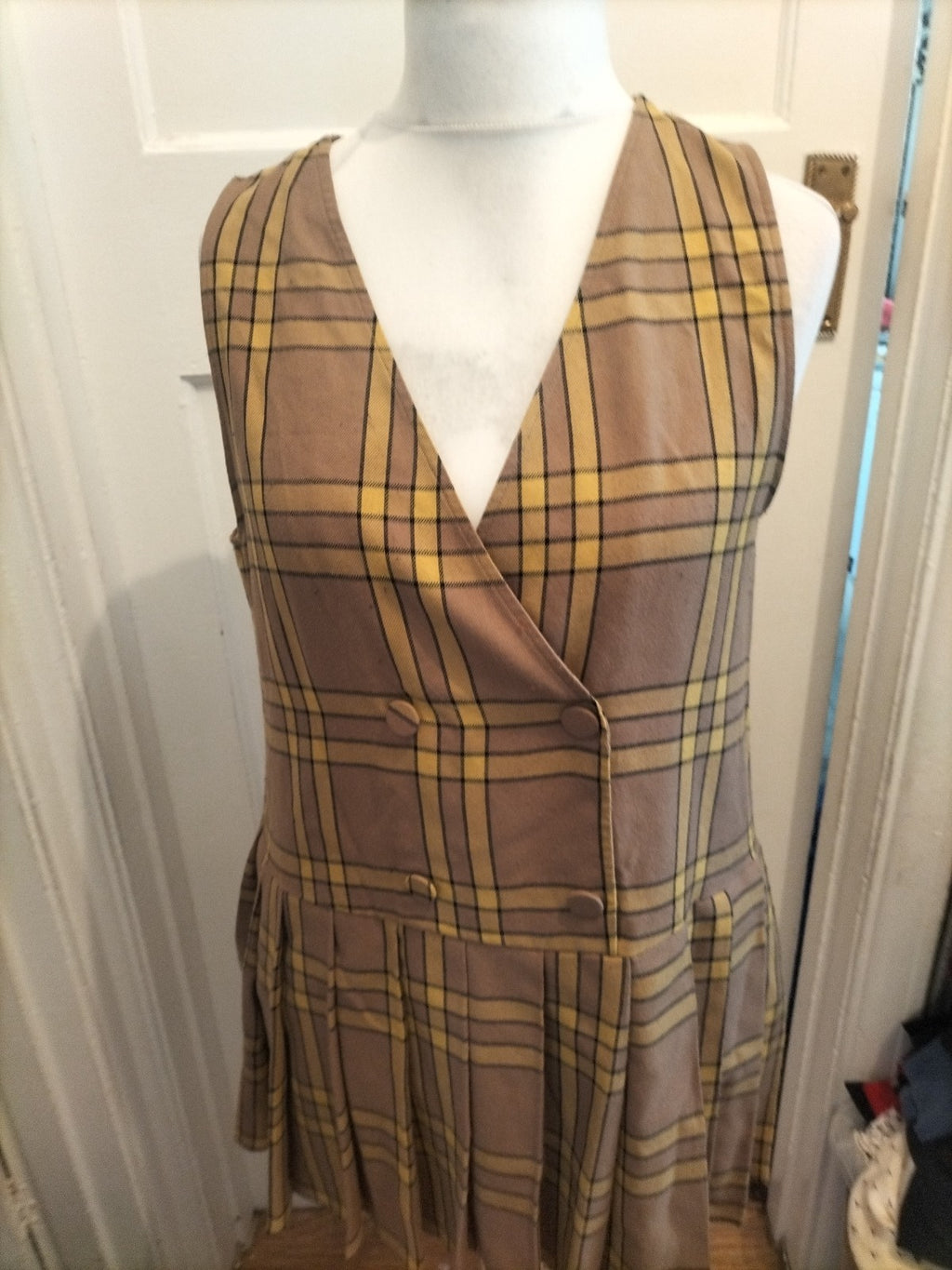 Ladies Collusion 10 Brown And Yellow Sleeveless Flare Dress