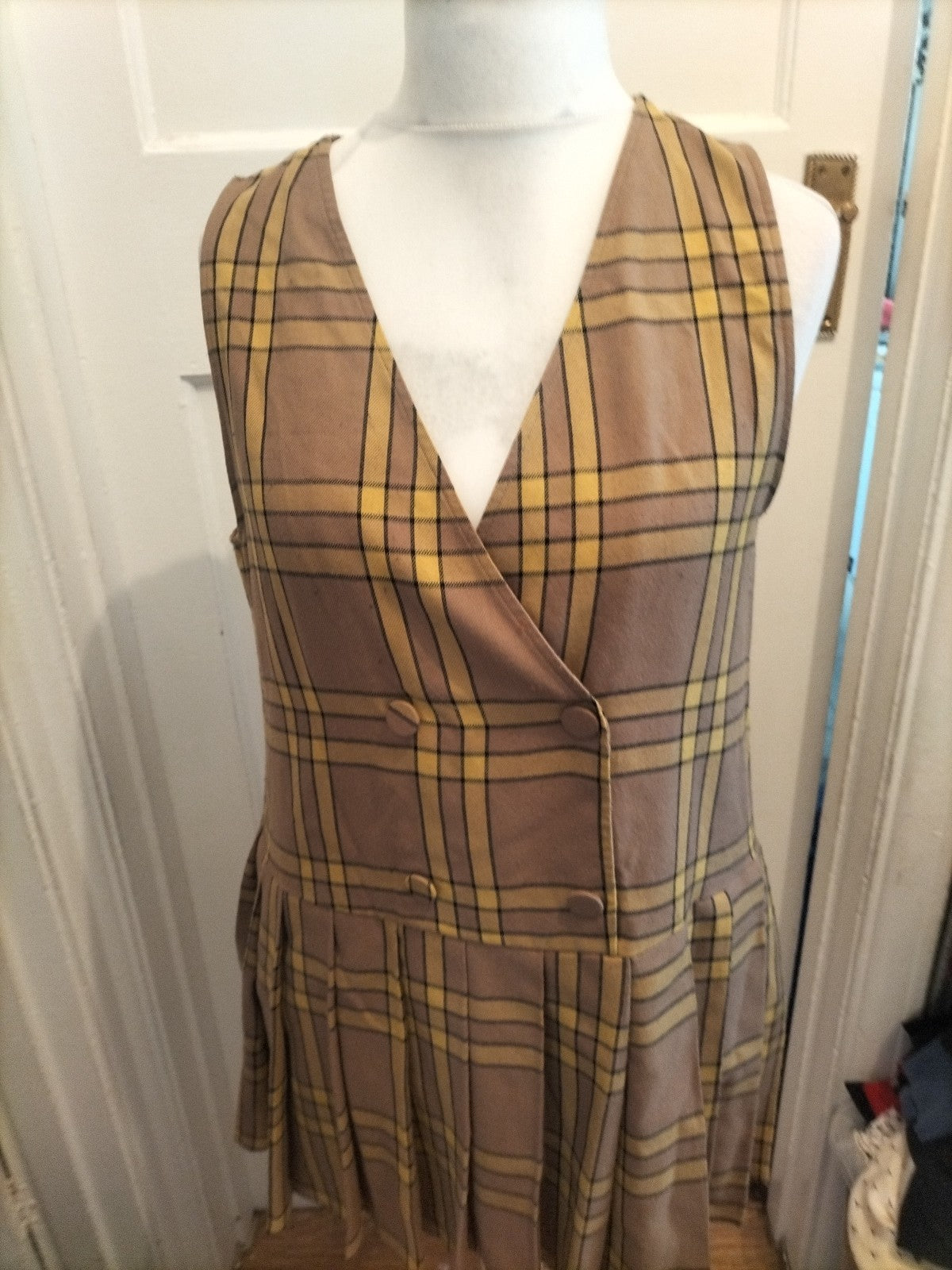 Ladies Collusion 10 Brown And Yellow Sleeveless Flare Dress