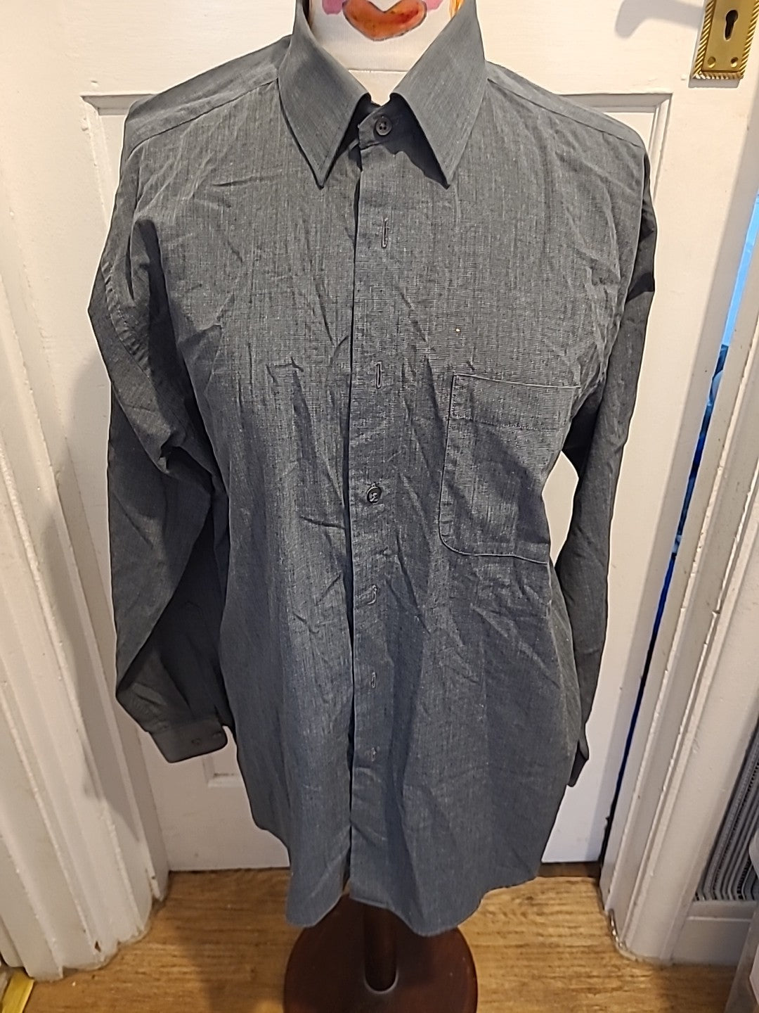 Mens Marks And Spencer Size 16" Grey Long Sleeved Shirt