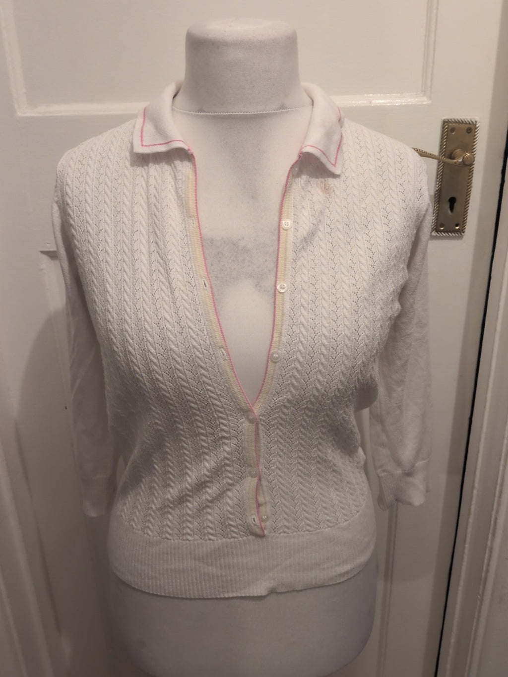 Ladies Cutter And Buck Size M White And Pink Long Sleeved Cardigan