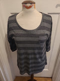 Ladies Papaya Leisure Size 8 Black And Grey Striped Mid Sleeved Tshirt