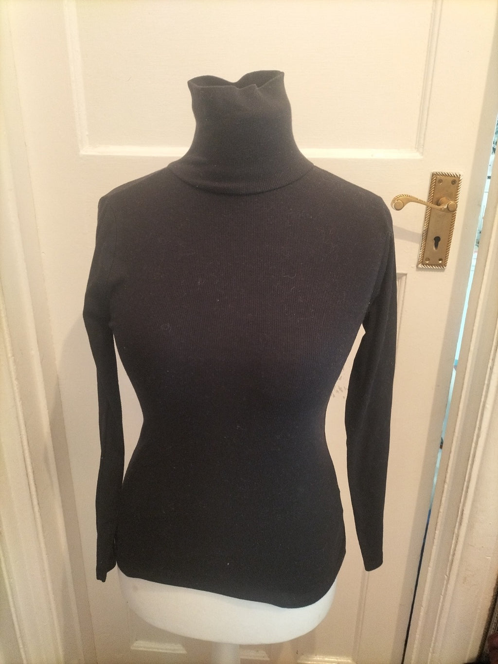 Ladies Debenhams Size 10 Black High Neck Long Sleeved Top