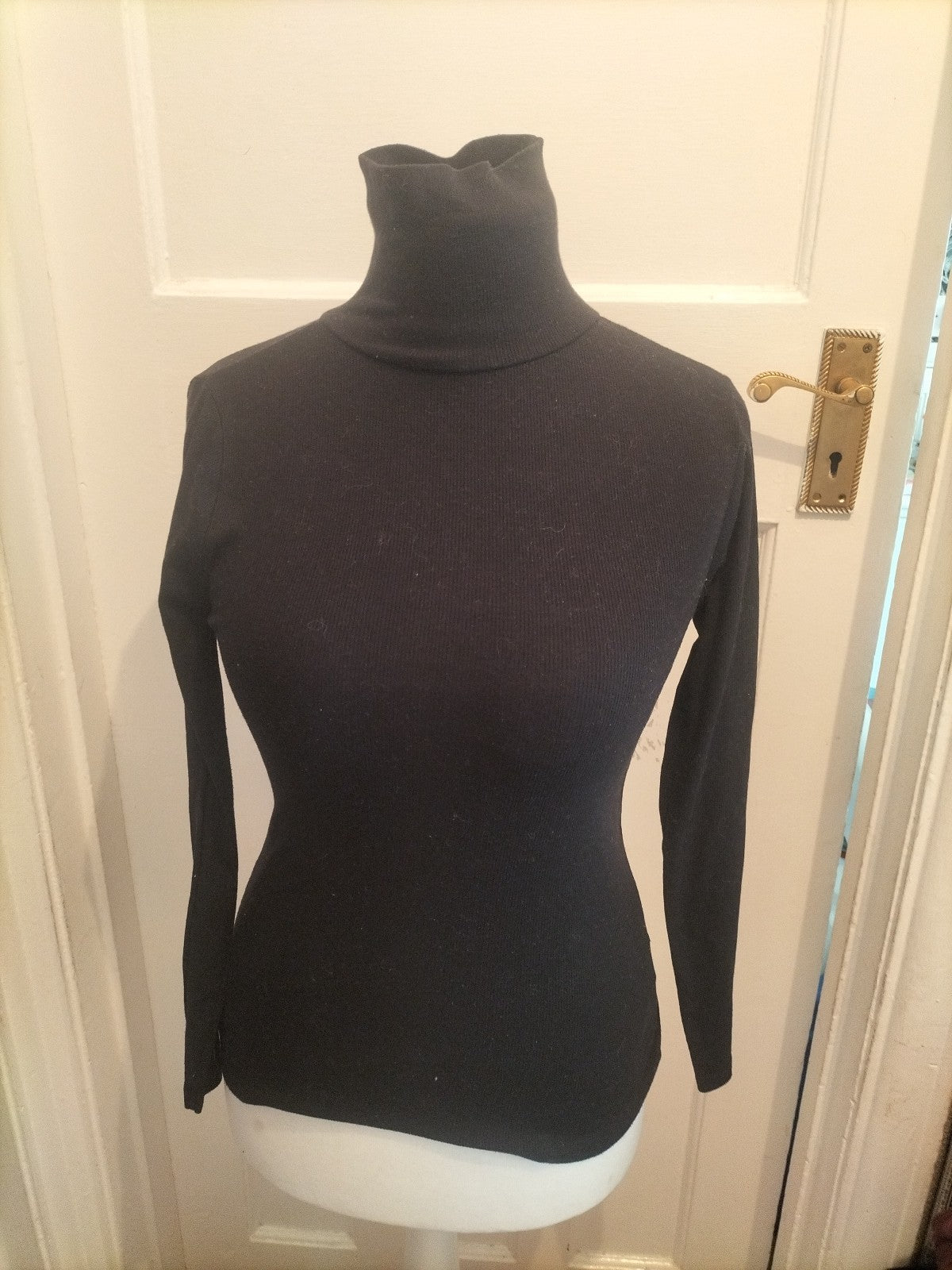 Ladies Debenhams Size 10 Black High Neck Long Sleeved Top