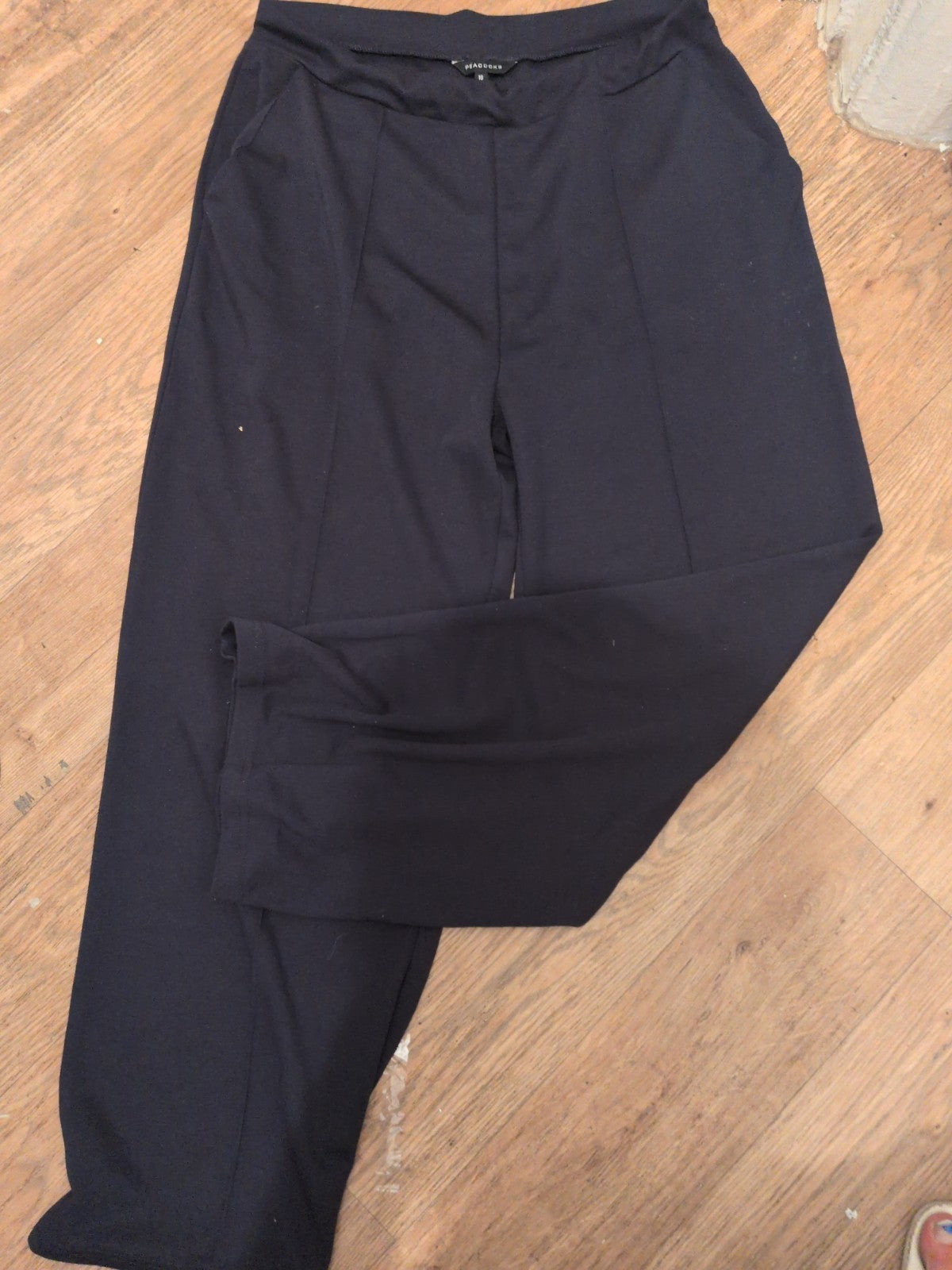 Ladies Peacocks Size 16 Navy Slight Elasticated Wide Leg Trousers