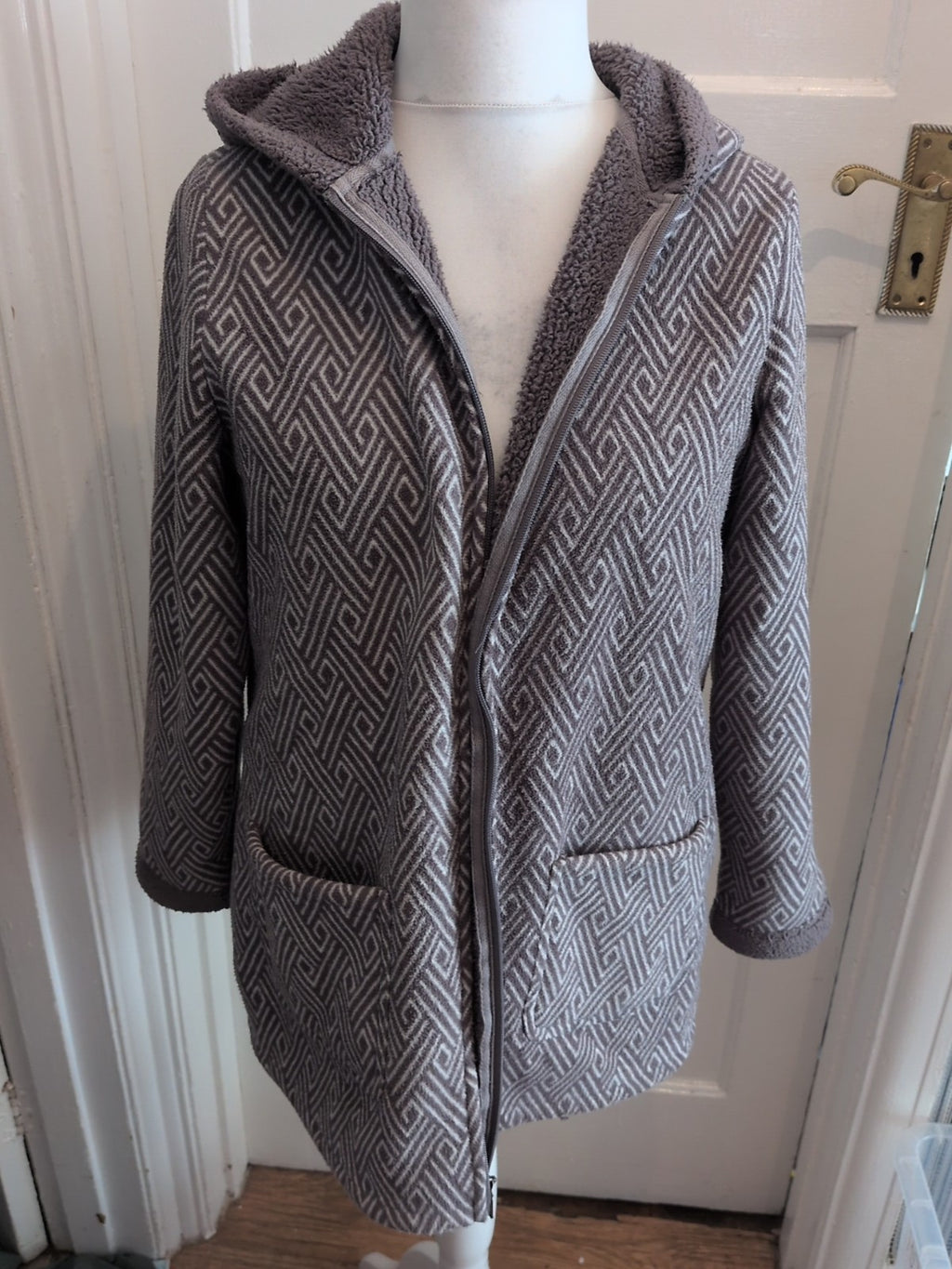 Medium Grey And White Full Zip Hoodie