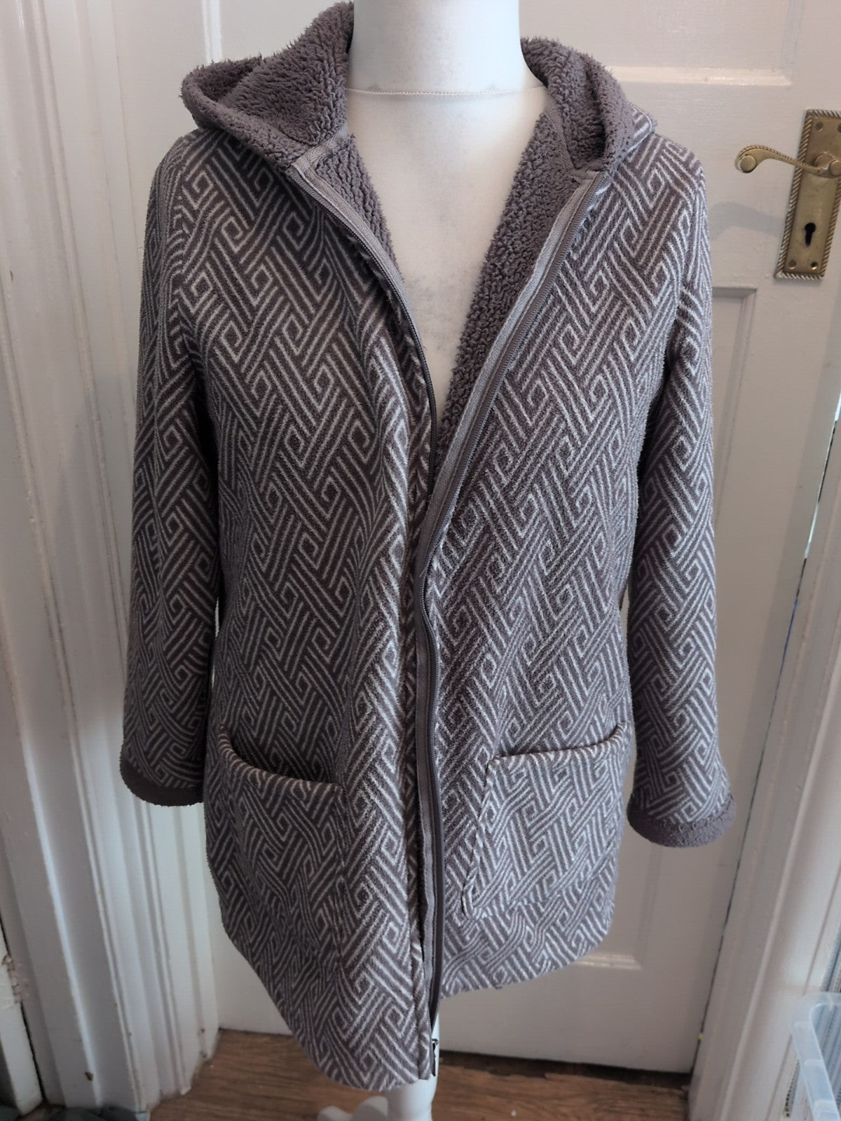Medium Grey And White Full Zip Hoodie