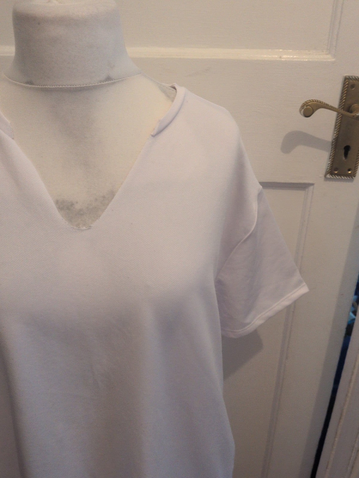 2XL T-shirt Dress Short Sleeve Knee Length V Neck White