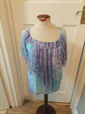 Ladies Alison Morgan Size Medium Purple/Aqua Short Sleeved Blouse