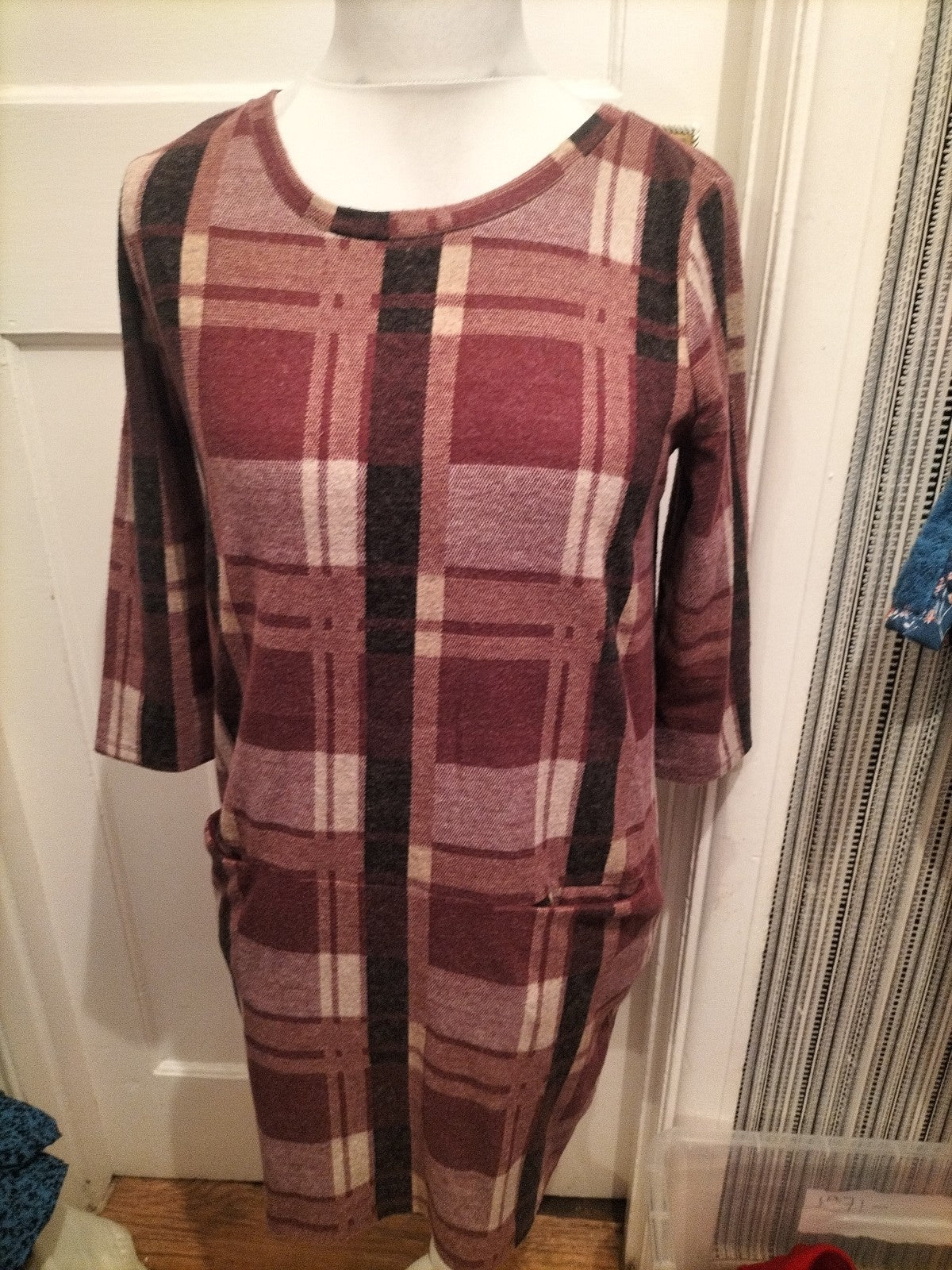 Tu 10 Purple Check Long Sleeved Dress With Pockets