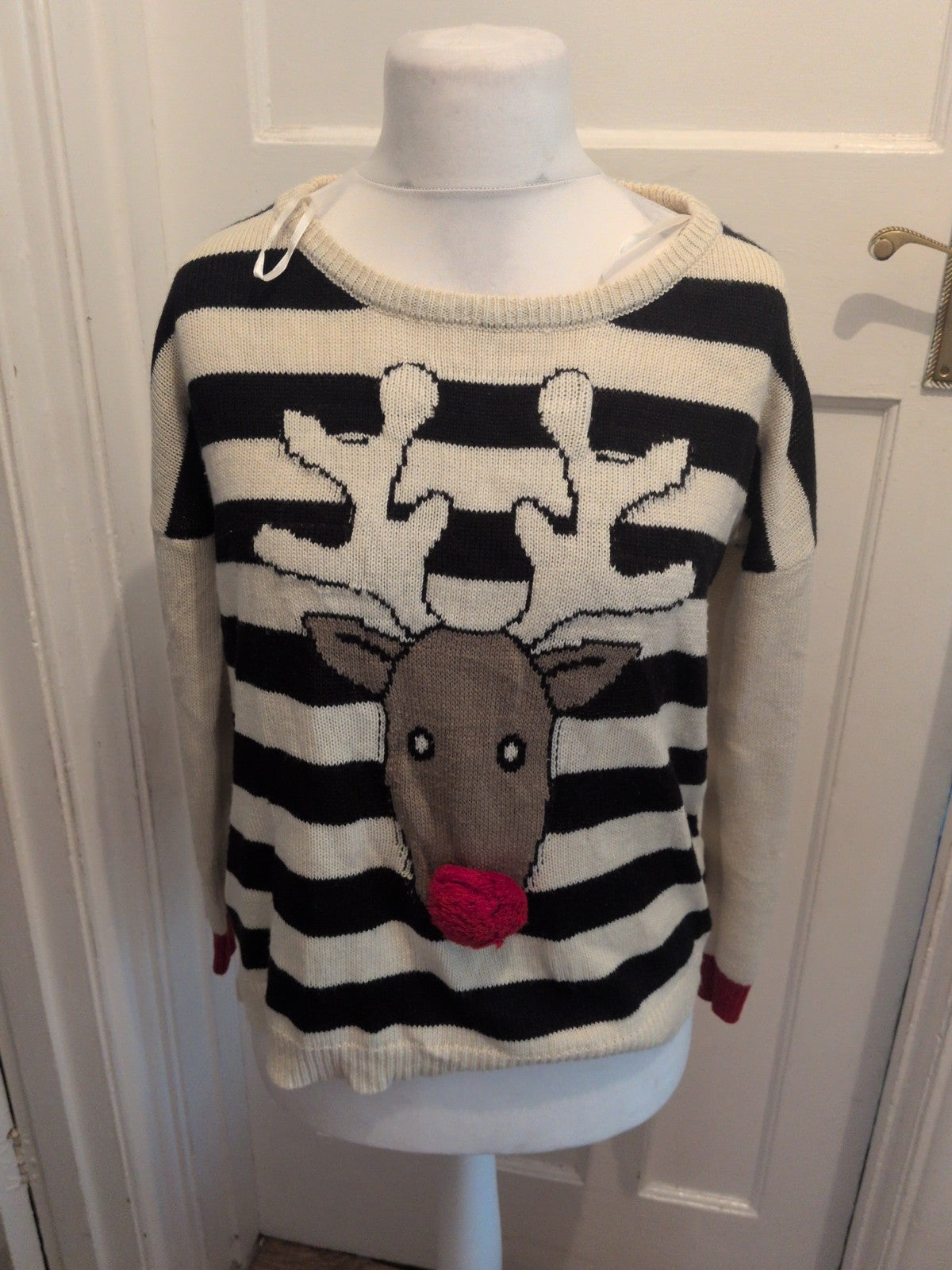South 14 Striped Reindeer Pullover Jumper