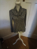 Ladies Size Small Grey/Navy Striped Long Sleeved Blouse