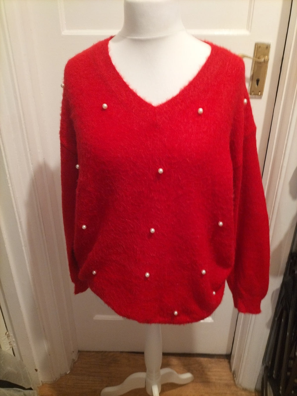 Ladies Size Medium Red Warm Pearl Pattern Jumper