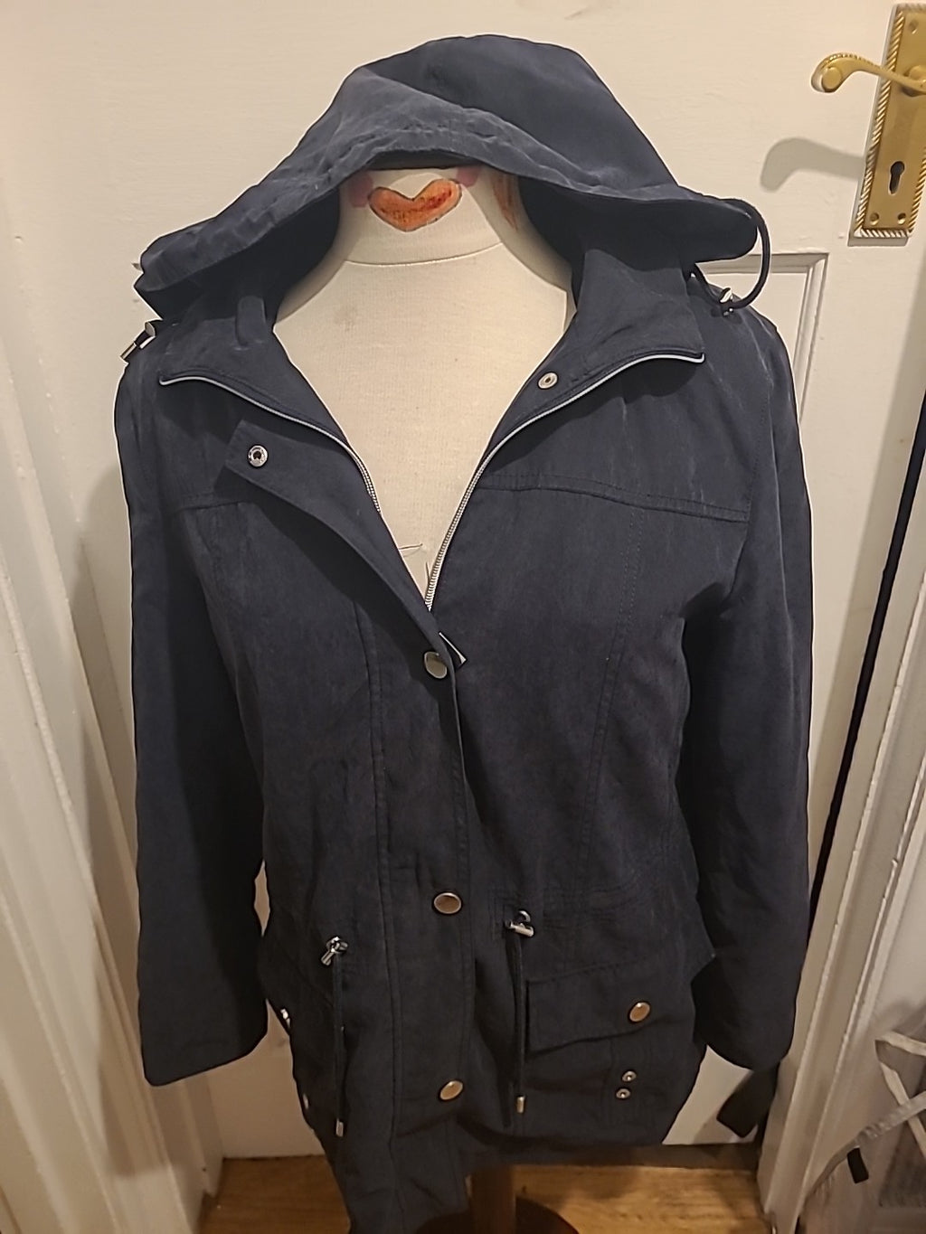 Ladies Afibel Size 14 Navy Mesh Lined Long Sleeved Coat