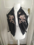 Ladies Size 10 Silver And Black Floral Full Zip Jacket