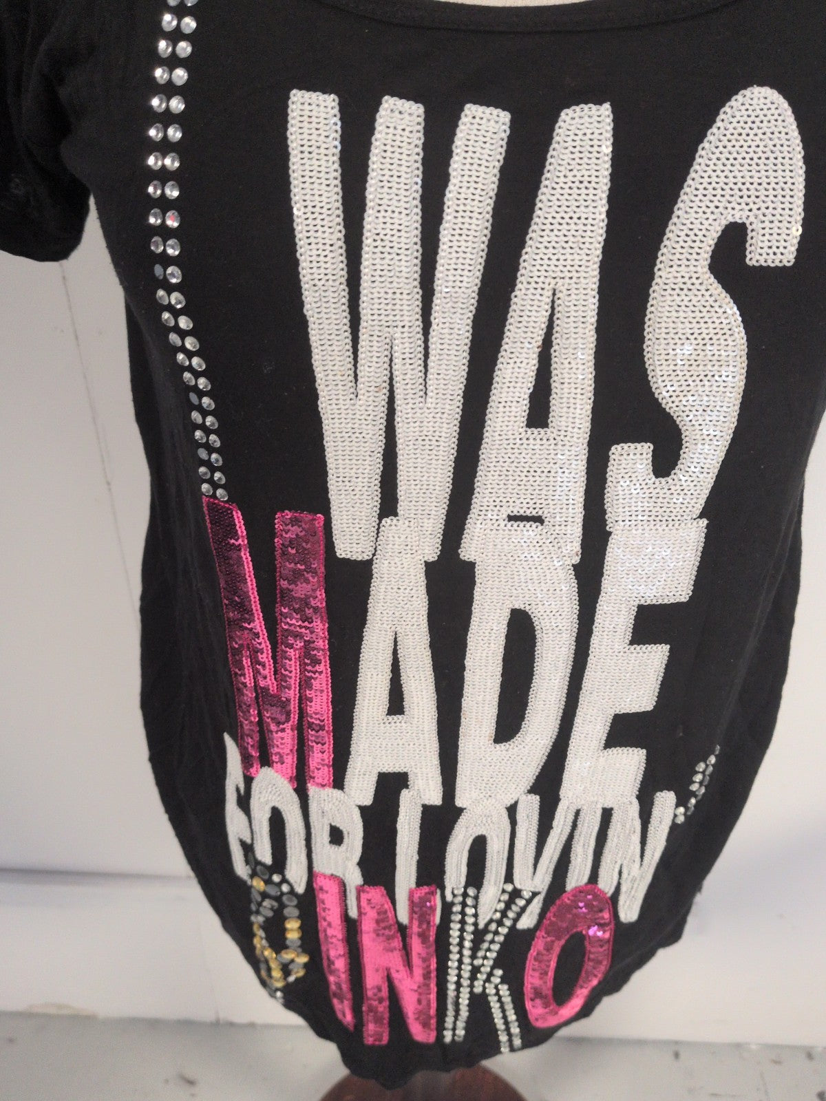 Pinko Small Black With Multicoloured Sequins Short Sleeve T-shirt