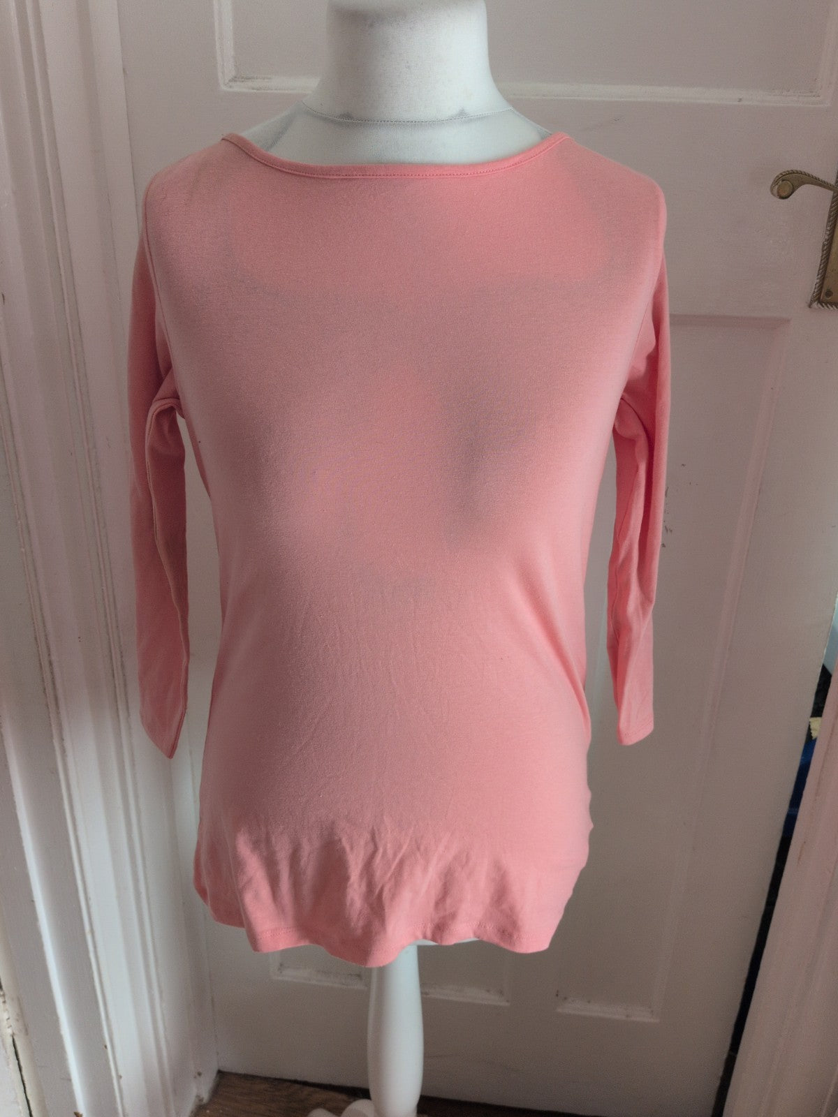 Primark 16 Pink Stretch Slash Neck T-shirt Long Sleeve