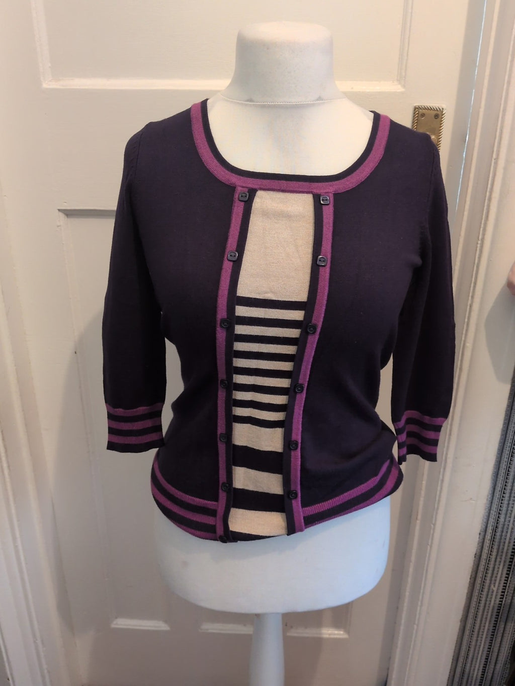 M&Co 10 Navy With Purple Long Sleeve Jumper