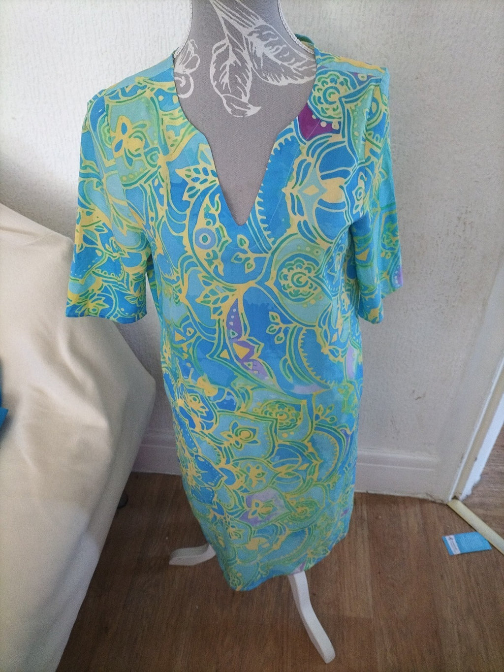 Ladies Size Small Yellow And Blue Short Dress