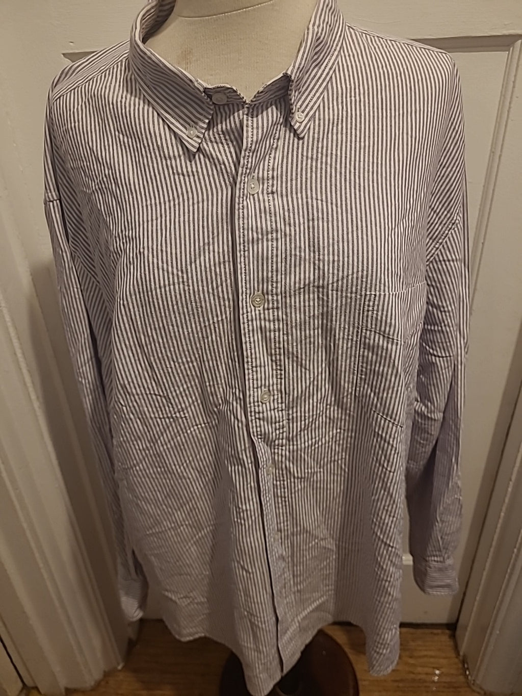 Mens Hawkshead Size 2XL Purple/White Striped Long Sleeved Shirt