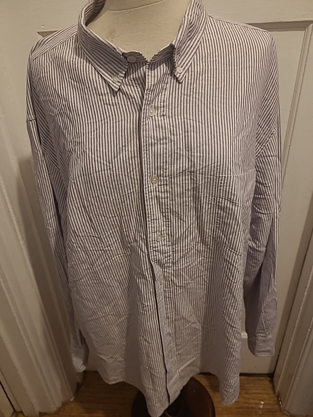 Mens Hawkshead Size 2XL Purple/White Striped Long Sleeved Shirt