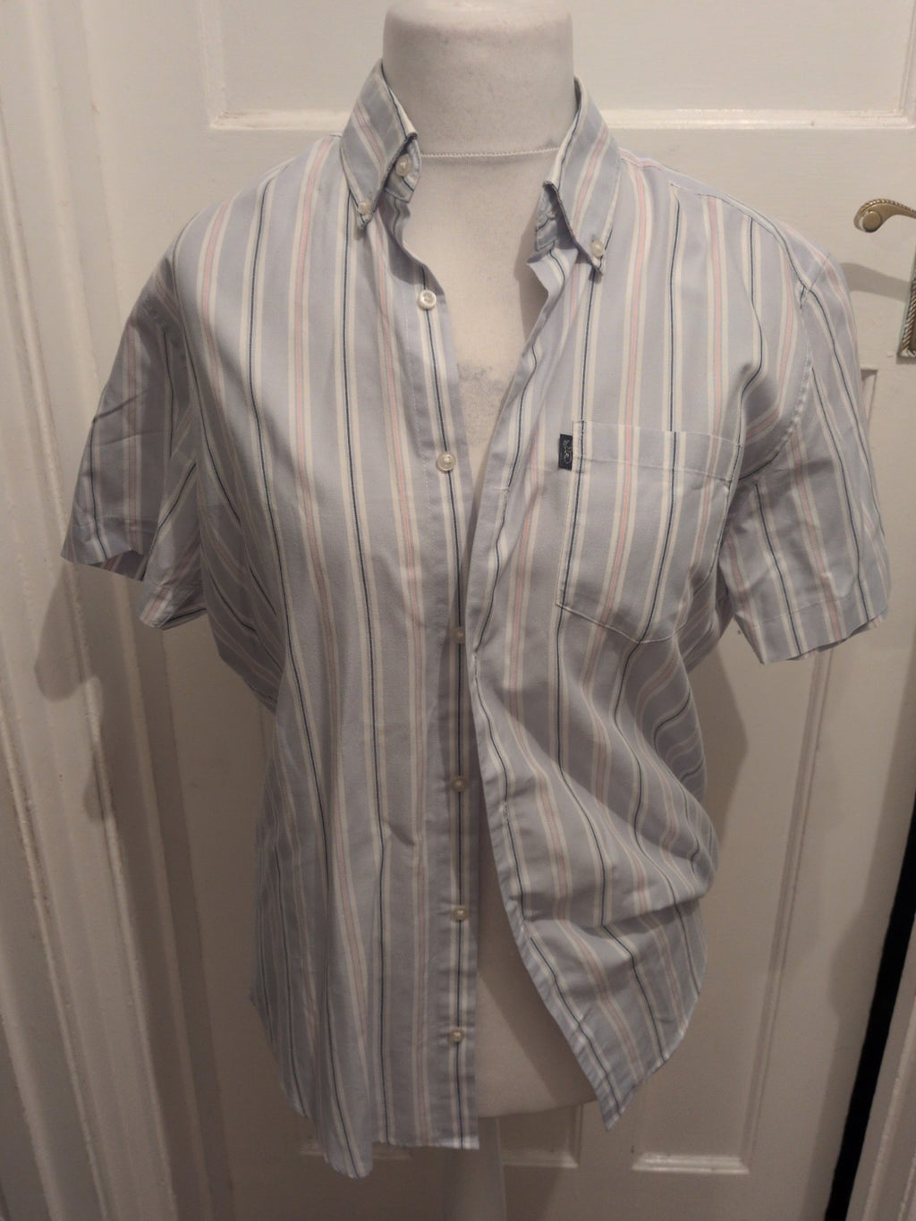 Next M Tailoring Reg Fit Pale Blue Stripe Short Sleeve Shirt