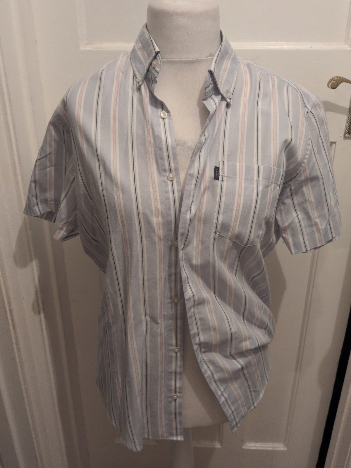 Next M Tailoring Reg Fit Pale Blue Stripe Short Sleeve Shirt