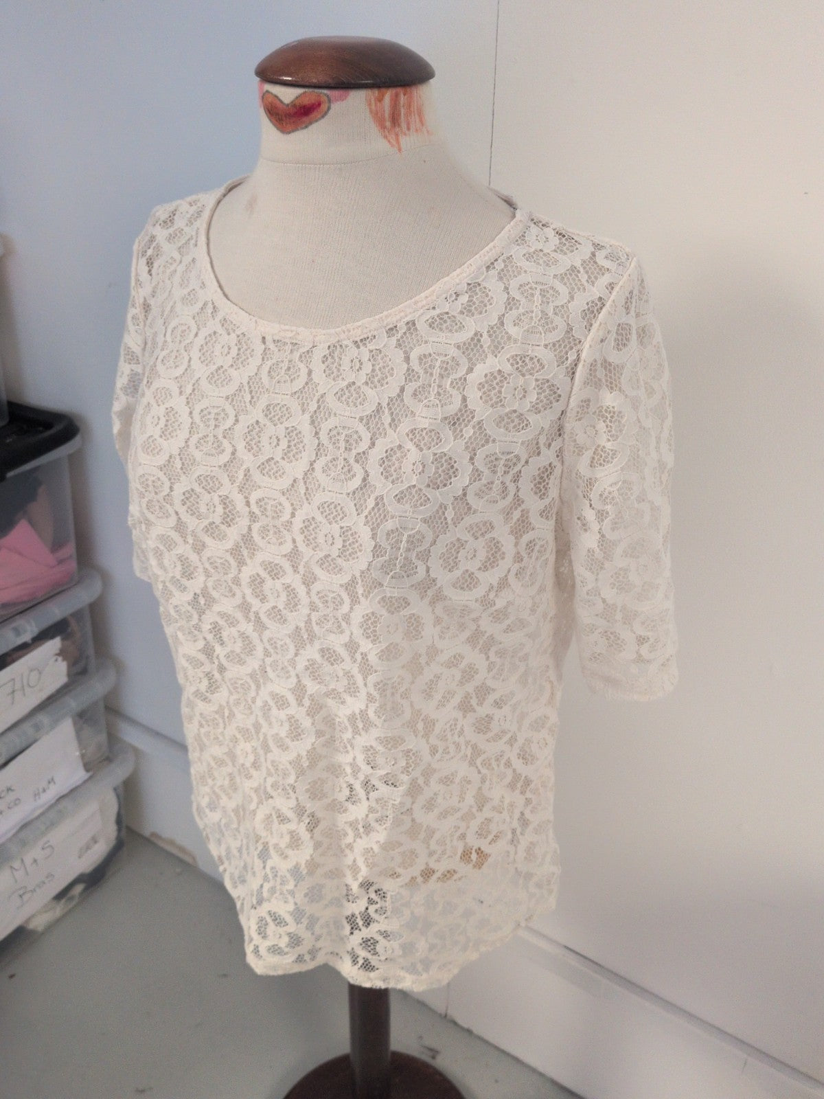 George 18 Ivory Short Sleeve See Through Blouse