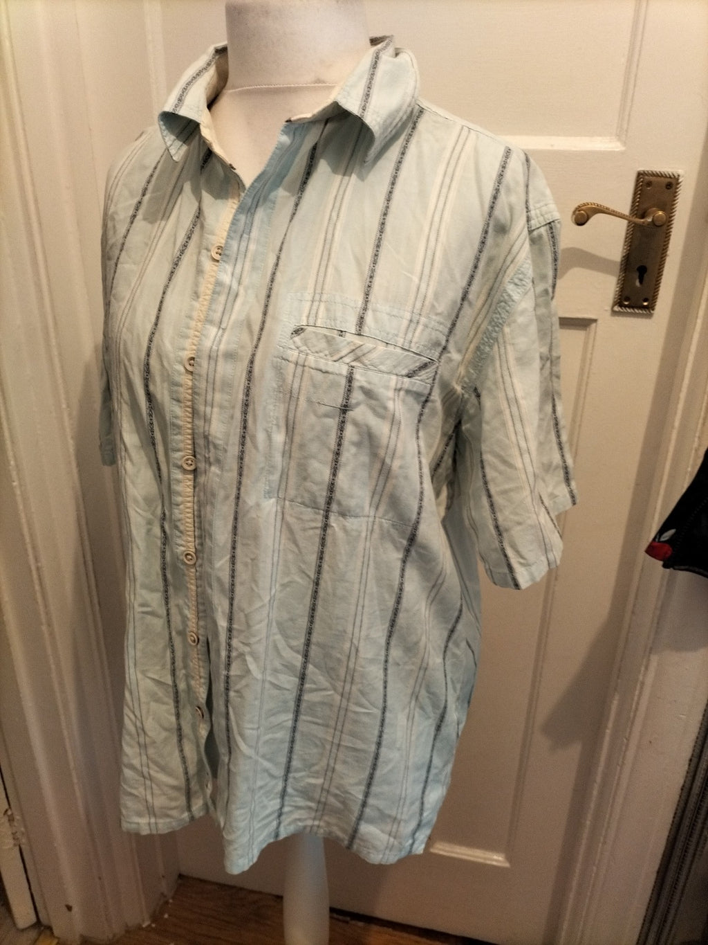 Mens Fat Face Size XL Pale Blue Stripe Short Sleeved Shirt