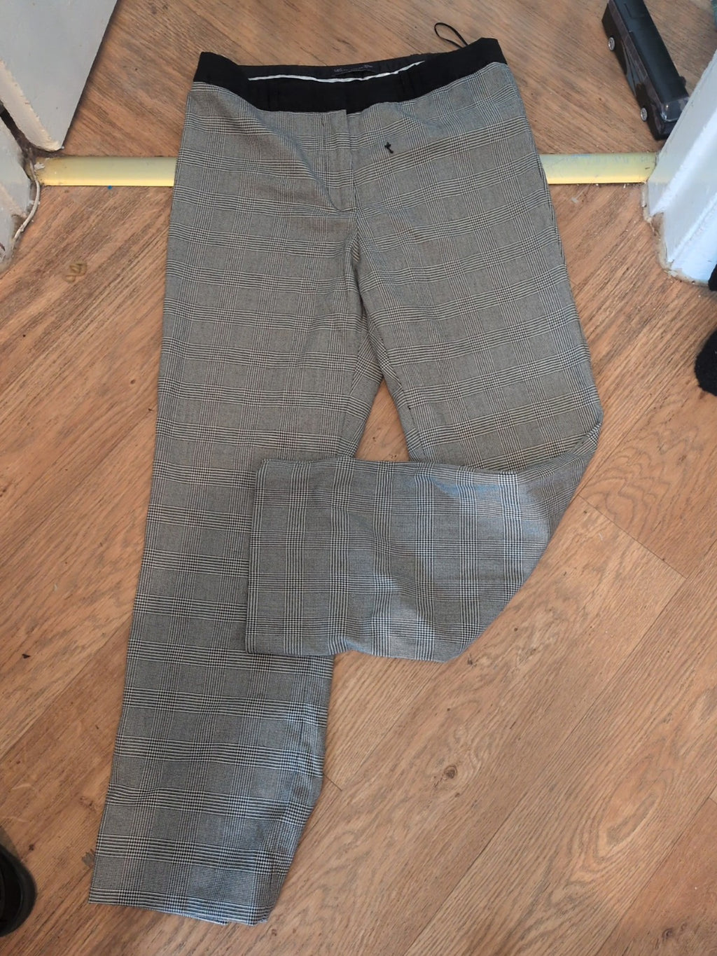 M&S 12 Straight Leg Black Check Trousers