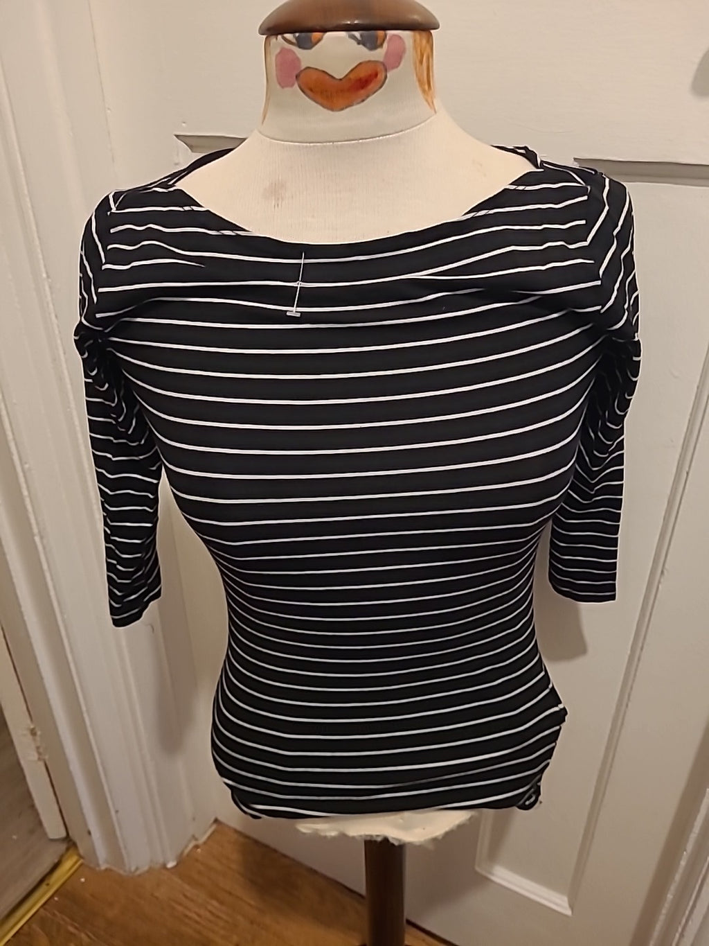 Ladies Primark Size 6 Black And White Striped Slash Neck Top
