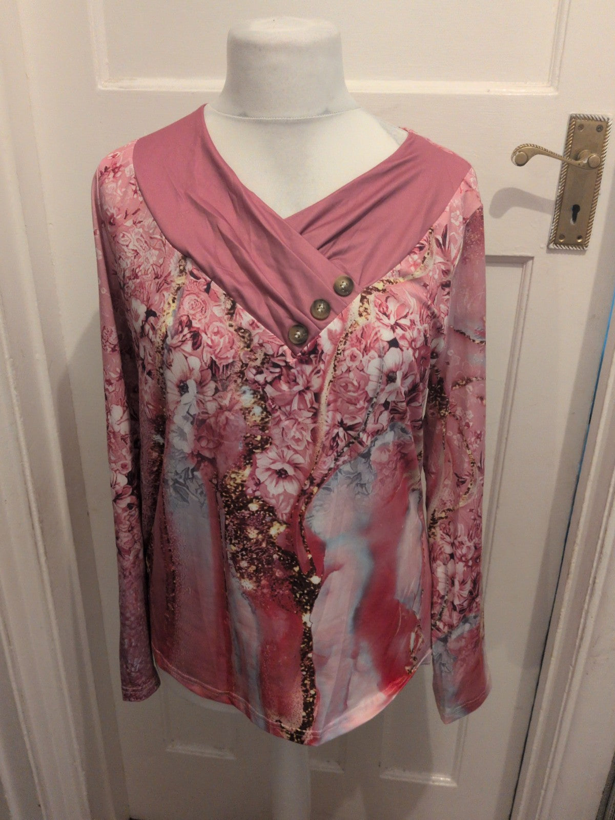 Large Pink Floral Long Sleeve Blouse