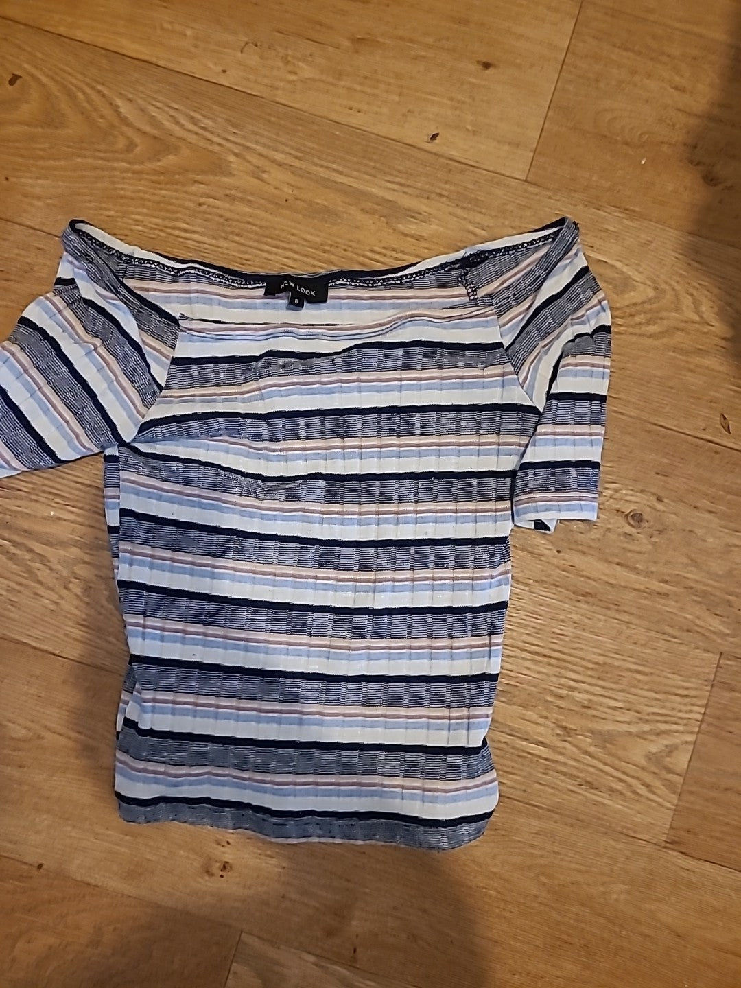 Ladies New Look Size 8 Multi Striped Short Sleeved Top