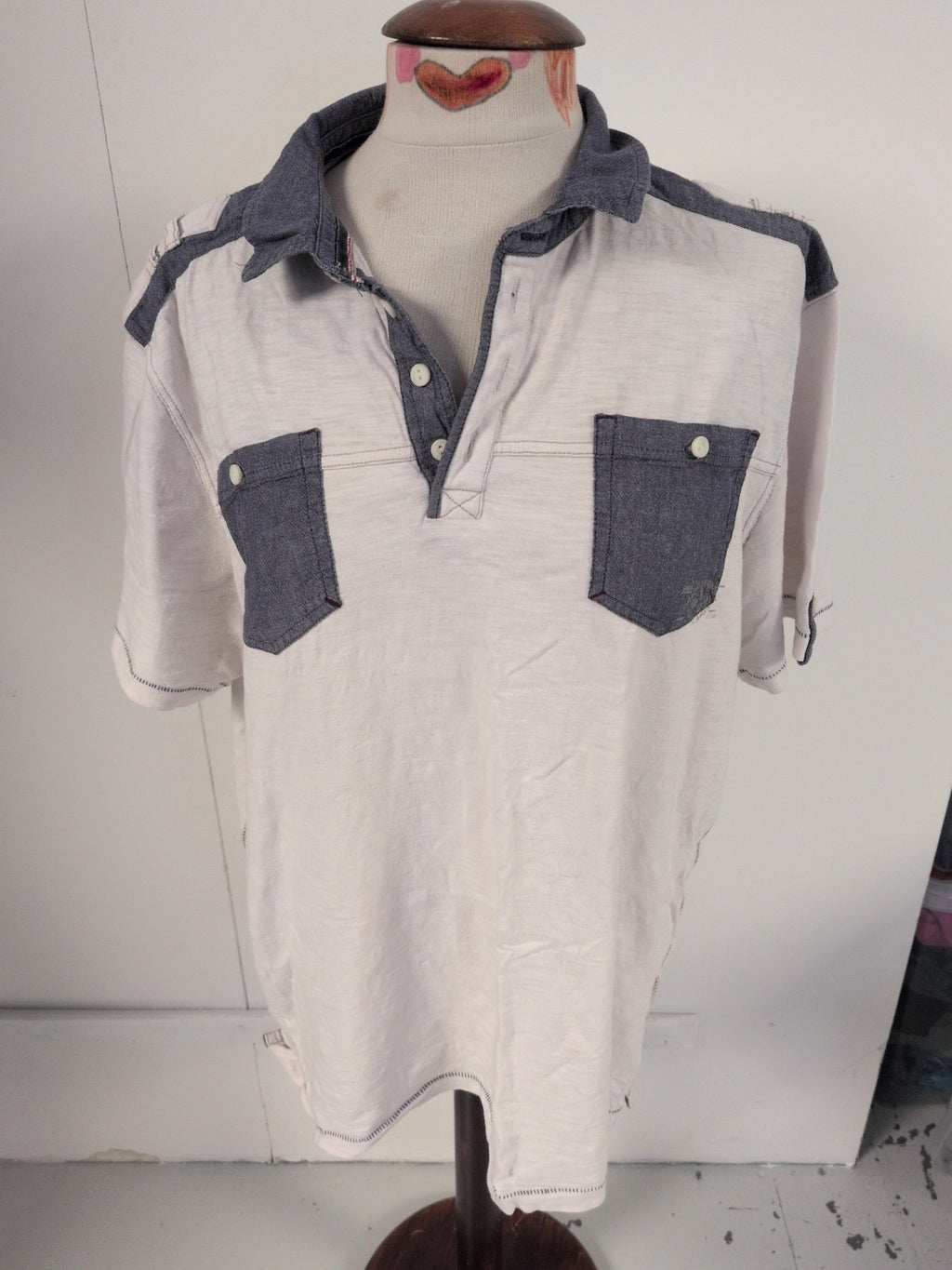 Next 2XL White And Grey Short Sleeve Polo Shirt
