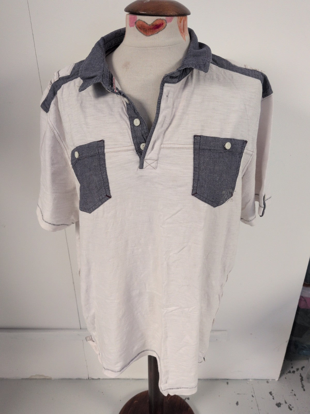 Next 2XL White And Grey Short Sleeve Polo Shirt