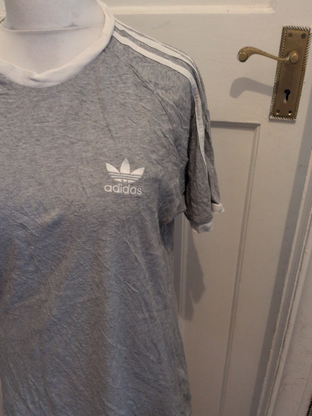 Adidas Large Grey With White Trim Short Sleeve T-shirt(Small Bleach Mark On...