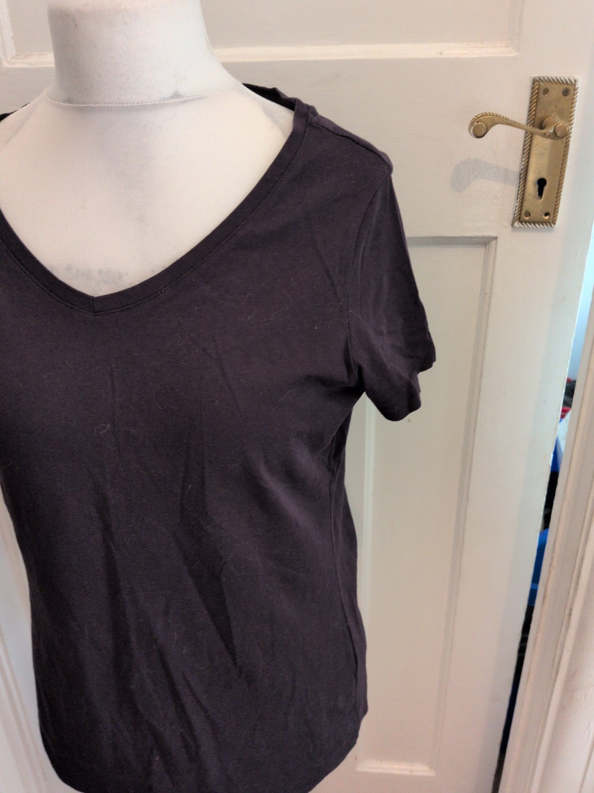 Primark Large 14-16 Navy Stretch Vee Short Sleeve