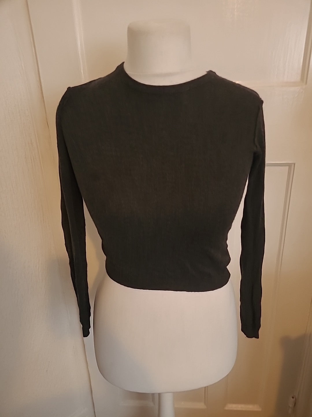 Ladies Pull&Bear Xs Grey Round Neck Long Sleeve T-shirt